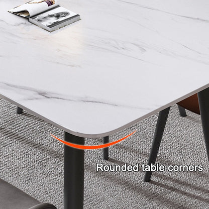 120x60cm Glossy White Minimalist Slate Kitchen Dining Table Marble Lunch Dinner Table Solid Metal Legs V255-120GLOSSYWTABLE