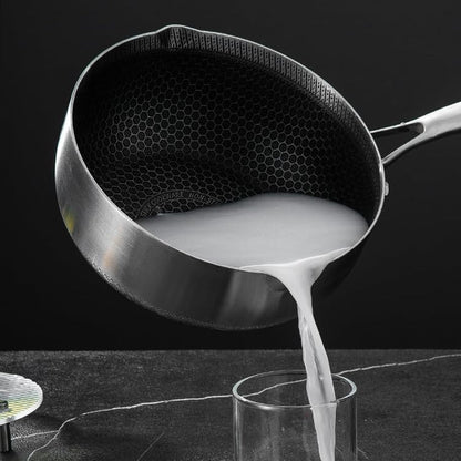 20cm 316L Stainless Steel Saucepan Compound Steel Honeycomb Nonstick Sauce Pan with Glass Lid 2.2L Pot V255-20CMMILKPOT
