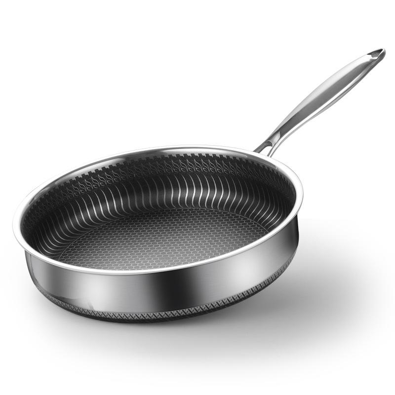 304 Stainless Steel Frying Pan Non-Stick Cooking Frypan Cookware 28cm Honeycomb Double Sided without lid V255-304-28CM-PAN-2SIDE