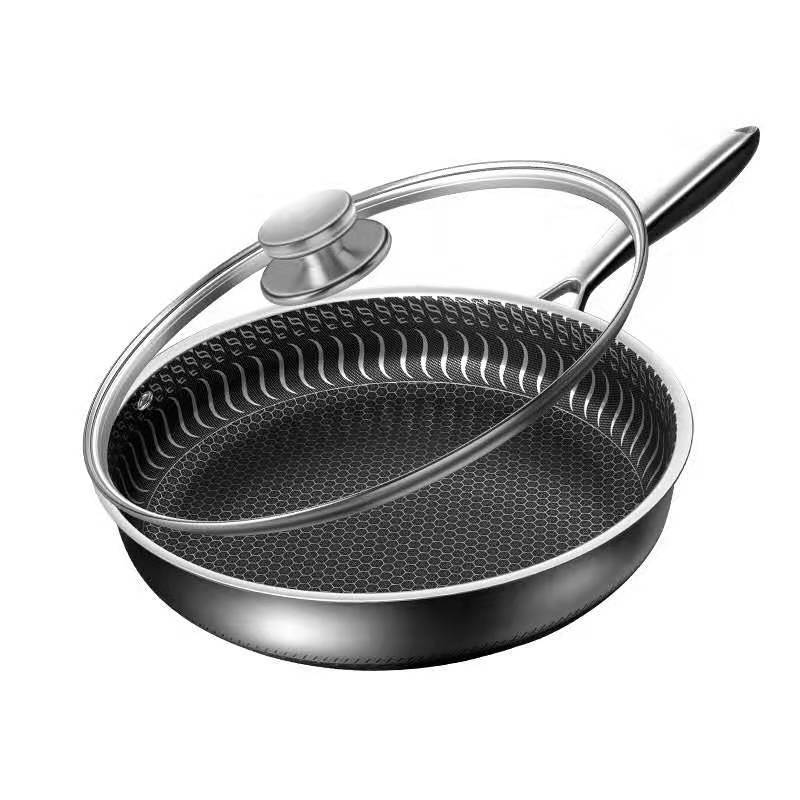 304 Stainless Steel Frying Pan Non-Stick Cooking Frypan Cookware 28cm Honeycomb Double Sided without lid V255-304-28CM-PAN-2SIDE
