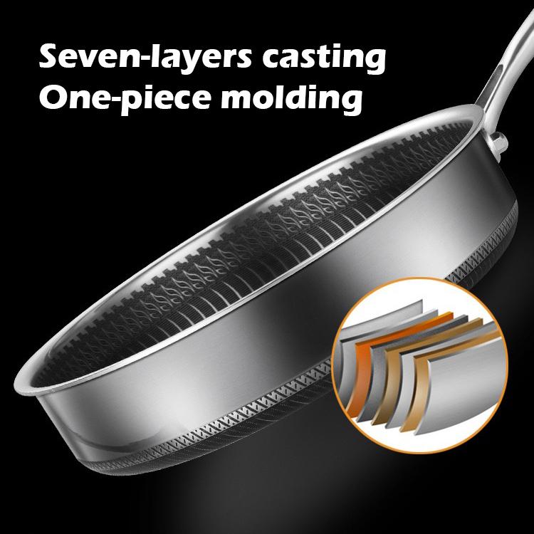 304 Stainless Steel Frying Pan Non-Stick Cooking Frypan Cookware 28cm Honeycomb Double Sided without lid V255-304-28CM-PAN-2SIDE