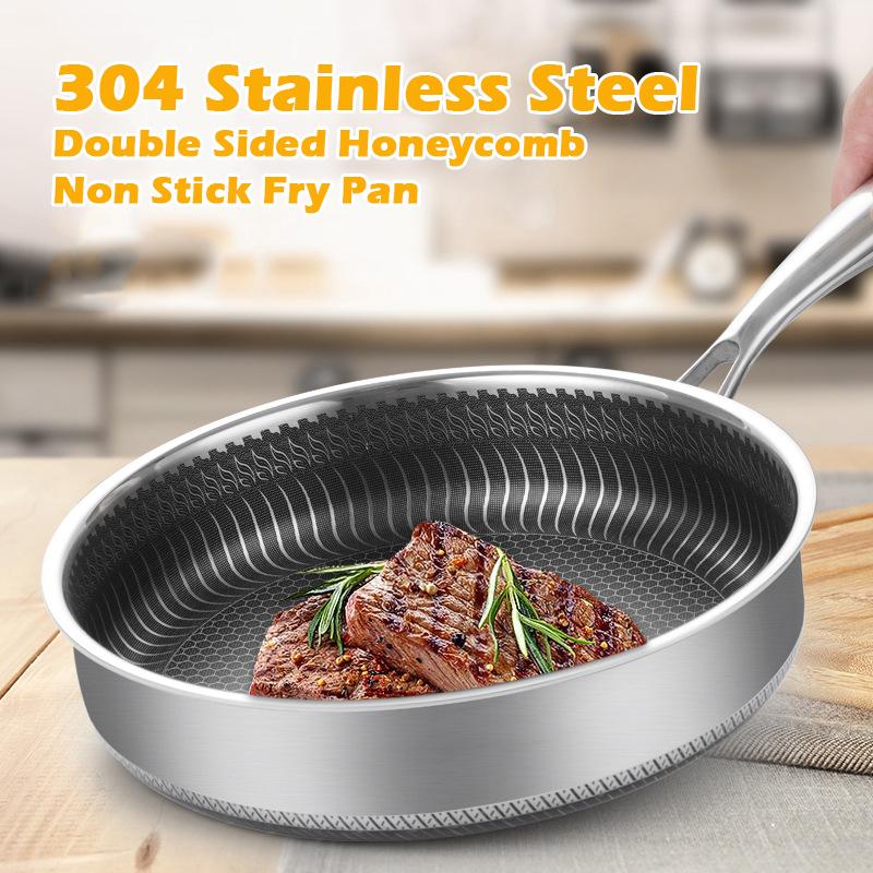 Stainless Steel Frying Pan Non-Stick Cooking Frypan Cookware 28cm Honeycomb Double Sided V255-304-28CM-PAN-LID-2SIDE