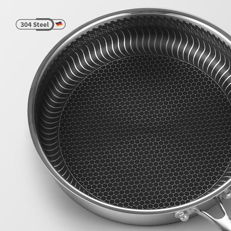 Stainless Steel Frying Pan Non-Stick Cooking Frypan Cookware 32cm Honeycomb Double Sided V255-304-32CM-PAN-LID-2SIDE