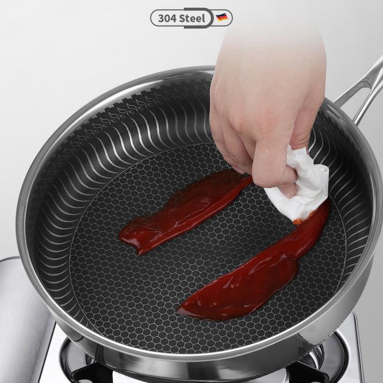 Stainless Steel Frying Pan Non-Stick Cooking Frypan Cookware 32cm Honeycomb Double Sided V255-304-32CM-PAN-LID-2SIDE