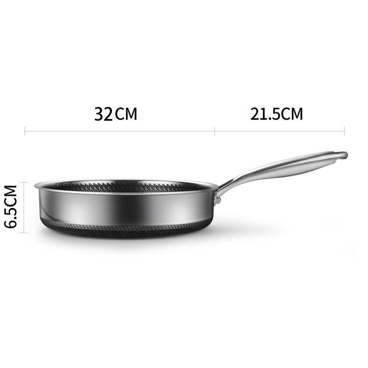 Stainless Steel Frying Pan Non-Stick Cooking Frypan Cookware 32cm Honeycomb Double Sided V255-304-32CM-PAN-LID-2SIDE