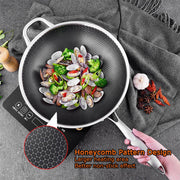 34cm 304 Stainless Steel Non-Stick Stir Fry Cooking Kitchen Honeycomb Wok Pan with Lid V255-304-WOK-34_LID