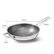 32cm 304 Stainless Steel Non-Stick Stir Fry Cooking Kitchen Honeycomb Wok Pan with Lid V255-304_WOK_32_LID