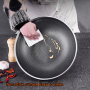 32cm 304 Stainless Steel Non-Stick Stir Fry Cooking Kitchen Honeycomb Wok Pan with Lid V255-304_WOK_32_LID