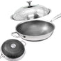 32cm 316 Stainless Steel Non-Stick Stir Fry Cooking Kitchen Wok Pan with Lid Honeycomb Double Sided V255-316-32-LID