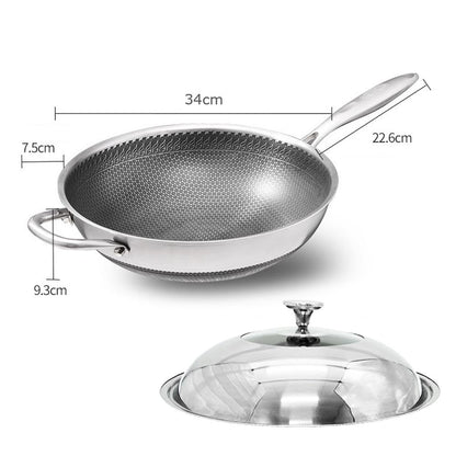 316 Stainless Steel 34cm Non-Stick Stir Fry Cooking Kitchen Wok Pan without Lid Honeycomb Double Sided V255-316-34-NO-LID