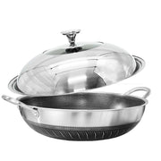 Double Ear 304 Stainless Steel 38cm Non-Stick Stir Fry Cooking Kitchen Wok Pan with Lid Honeycomb Double Sided V255-38CM-EAR-LID