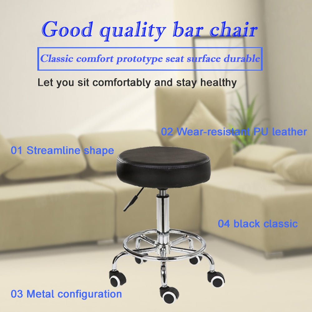 Salon Chair Bar Swivel Stool Office Roller Wheels Portable Height Adjust Leather BS8401 V255-8401-BK