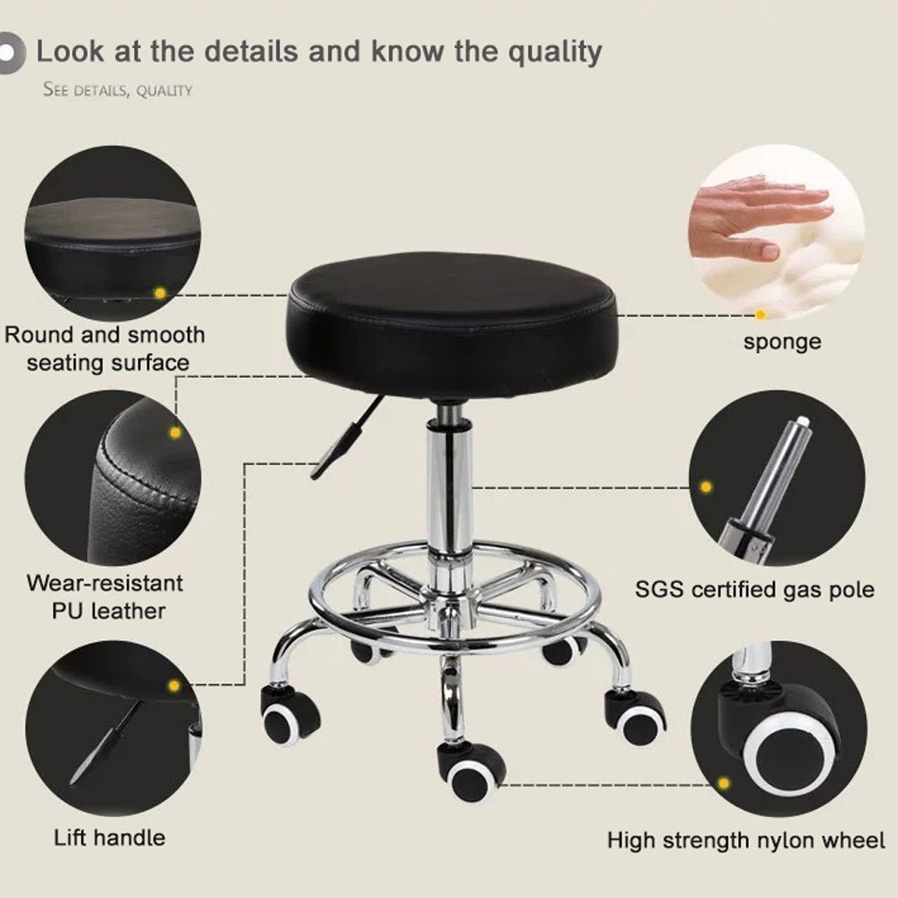 Salon Chair Bar Swivel Stool Office Roller Wheels Portable Height Adjust Leather BS8401 V255-8401-BK