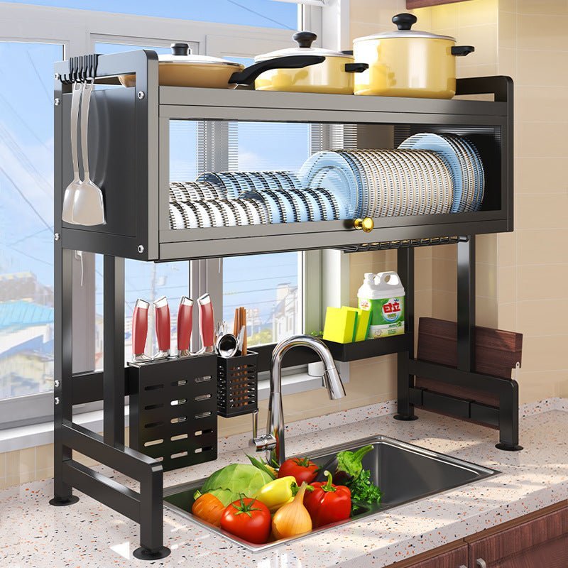 85cm Double Tier Enclosed Dish Drying Rack Holder Drain caddy Kitchen Drainer Storage Over Sink Organiser V255-85CM-DT-ENC