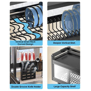 85cm Double Tier Enclosed Dish Drying Rack Holder Drain caddy Kitchen Drainer Storage Over Sink Organiser V255-85CM-DT-ENC