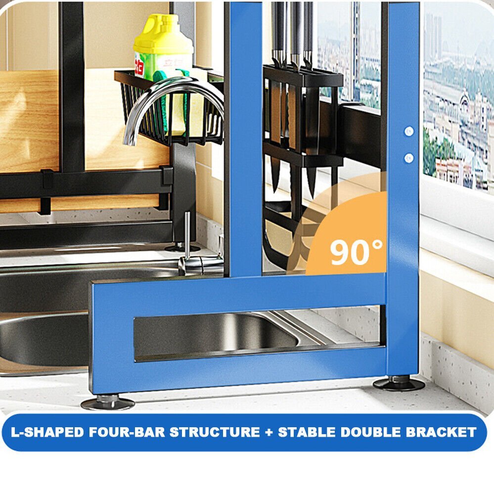 85cm Double Tier Enclosed Dish Drying Rack Holder Drain caddy Kitchen Drainer Storage Over Sink Organiser V255-85CM-DT-ENC