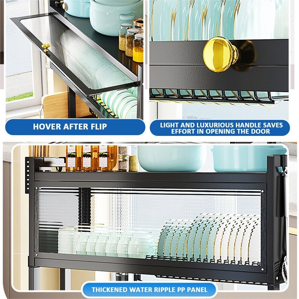 85cm Double Tier Enclosed Dish Drying Rack Holder Drain caddy Kitchen Drainer Storage Over Sink Organiser V255-85CM-DT-ENC