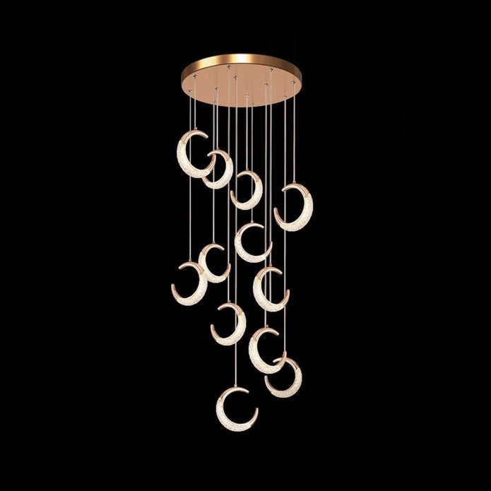 BAMDECOR Moon Stair Chandelier Golden Luxury Villa Duplex Staircase Chandelier Apartment Revolving Loft V255-A002-12HL