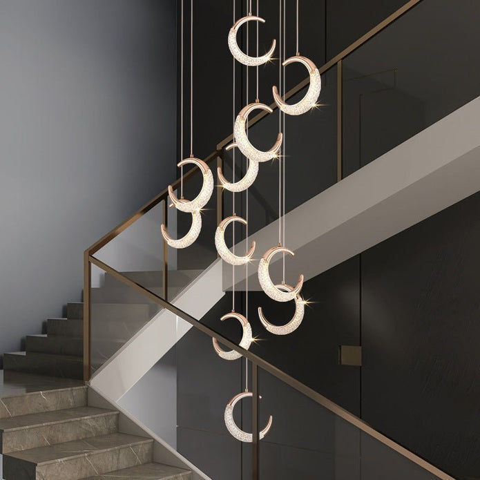 BAMDECOR Moon Stair Chandelier Golden Luxury Villa Duplex Staircase Chandelier Apartment Revolving Loft V255-A002-12HL