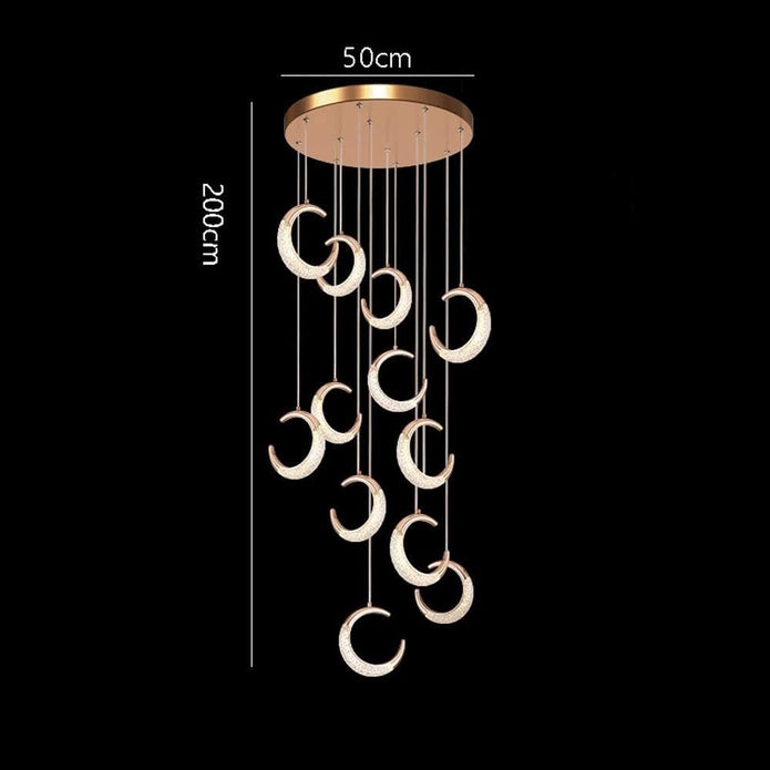BAMDECOR Moon Stair Chandelier Golden Luxury Villa Duplex Staircase Chandelier Apartment Revolving Loft V255-A002-12HL