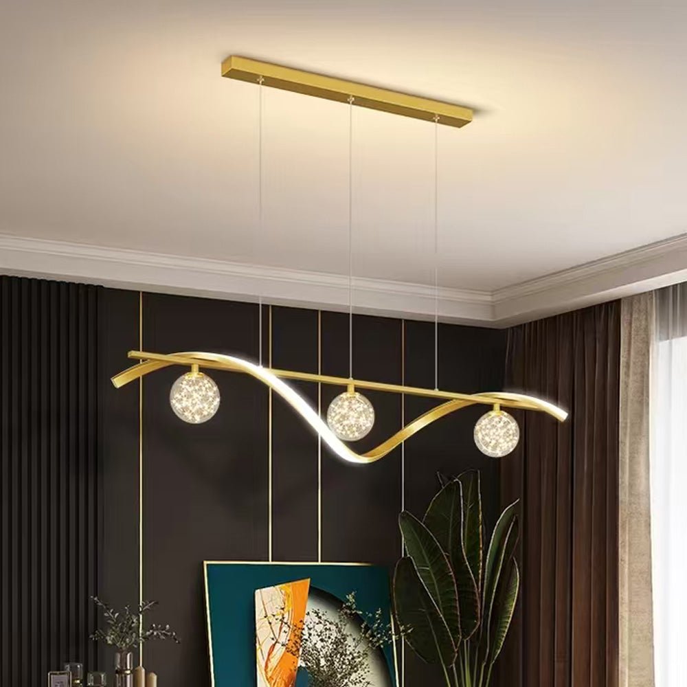 Luxury Hand Blown Glass LED Pendant Light 100cm Adjustable 3 Color Dimmable Remote Control for Dining Bar V255-A037-GOLD