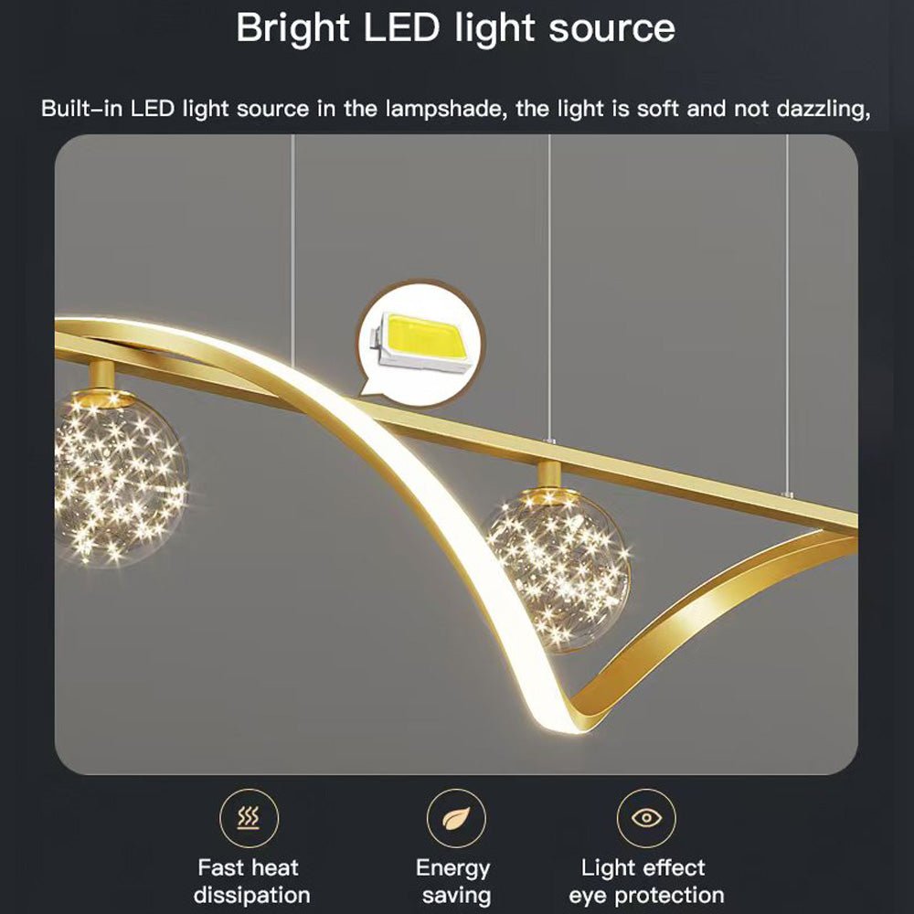 Luxury Hand Blown Glass LED Pendant Light 100cm Adjustable 3 Color Dimmable Remote Control for Dining Bar V255-A037-GOLD