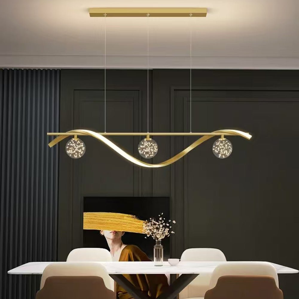 Luxury Hand Blown Glass LED Pendant Light 100cm Adjustable 3 Color Dimmable Remote Control for Dining Bar V255-A037-GOLD