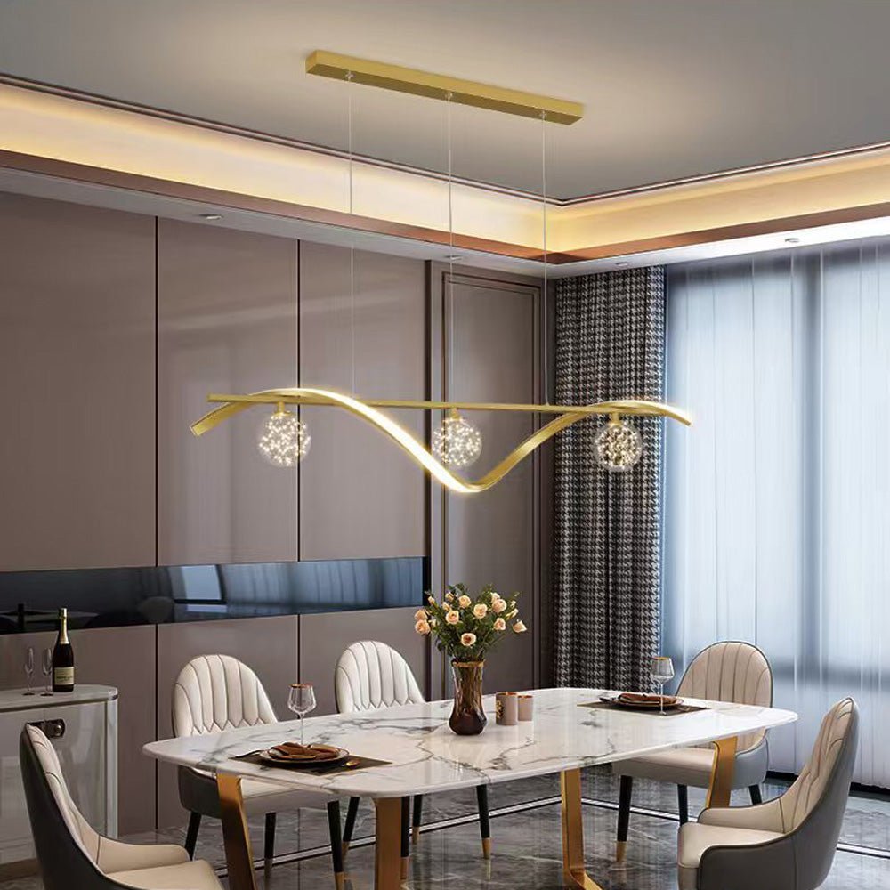 Luxury Hand Blown Glass LED Pendant Light 100cm Adjustable 3 Color Dimmable Remote Control for Dining Bar V255-A037-GOLD