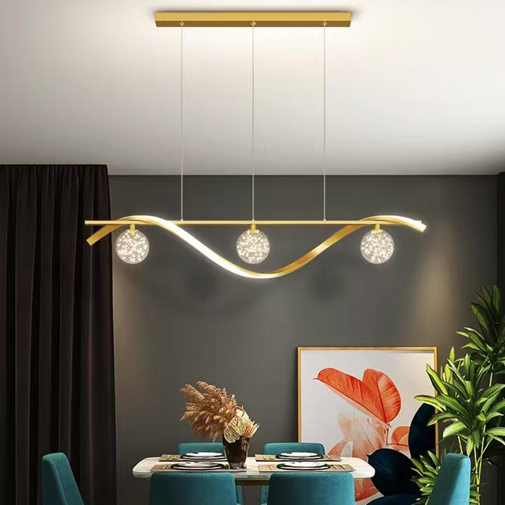 Luxury Hand Blown Glass LED Pendant Light 100cm Adjustable 3 Color Dimmable Remote Control for Dining Bar V255-A037-GOLD