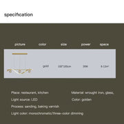 Luxury Hand Blown Glass LED Pendant Light 100cm Adjustable 3 Color Dimmable Remote Control for Dining Bar V255-A037-GOLD