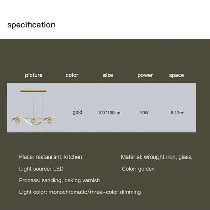 Luxury Hand Blown Glass LED Pendant Light 100cm Adjustable 3 Color Dimmable Remote Control for Dining Bar V255-A037-GOLD