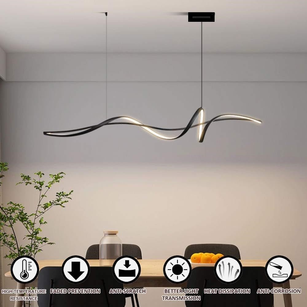BAMDECOR A036 Modern LED Linear Pendant Lights with Dimmable LED and Adjustable Hanging Length 160cm -Black V255-A36-L160-A
