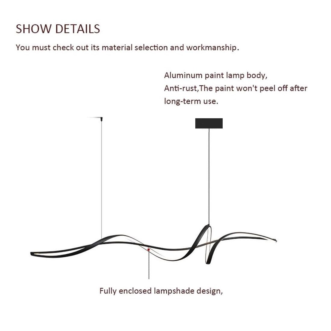 BAMDECOR A036 Modern LED Linear Pendant Lights with Dimmable LED and Adjustable Hanging Length 160cm -Black V255-A36-L160-A