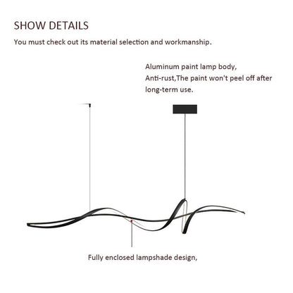 BAMDECOR A036 Modern LED Linear Pendant Lights with Dimmable LED and Adjustable Hanging Length 160cm -Black V255-A36-L160-A