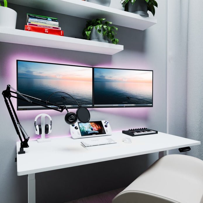 AMZ Electric Height Adjustable Standing Desk 120x60cm Sit Stand Desk Top for Home Office (White Frame + White V255-AMZ-120-DM-WHITE