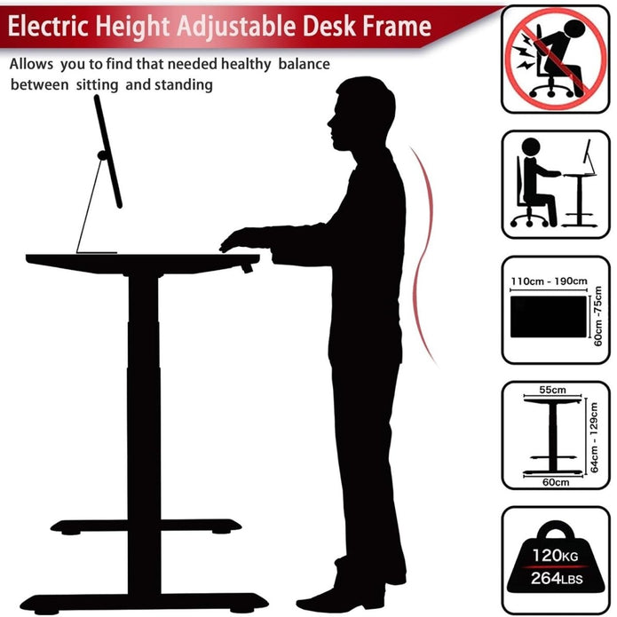 AMZ Electric Height Adjustable Standing Desk 160x80cm Sit Stand Desk Top for Home Office (White Frame + White V255-AMZ-160-DM-WHITE