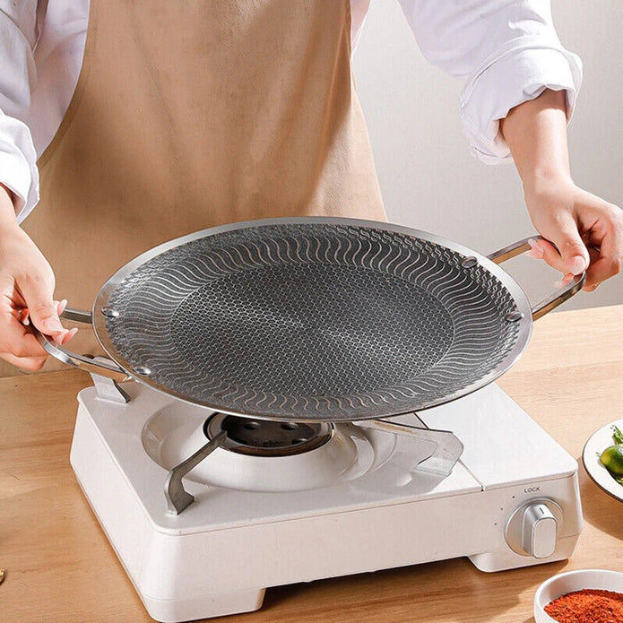 Honeycomb Non-Stick Grill Skewer Plate, 316 Stainless Steel, Portable Barbecue Grill with Handle, Universal V255-AMZ-SS316-BBQPAN