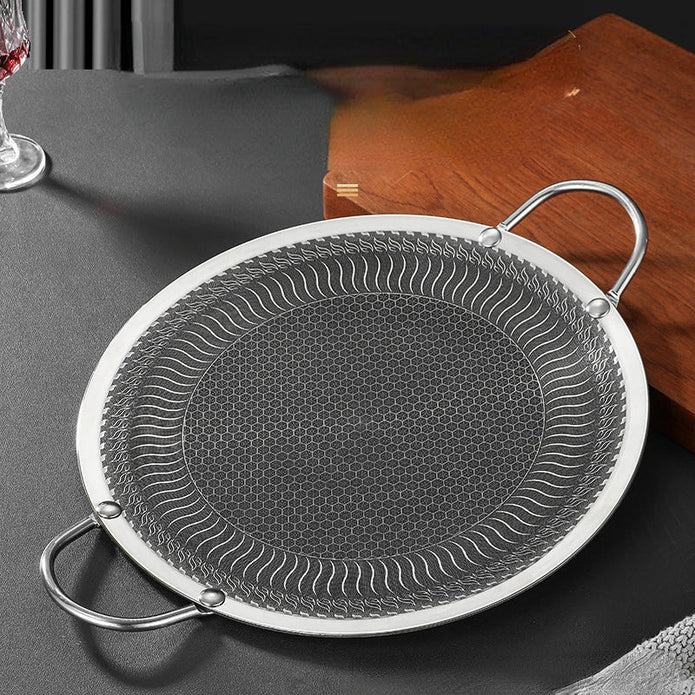 Honeycomb Non-Stick Grill Skewer Plate, 316 Stainless Steel, Portable Barbecue Grill with Handle, Universal V255-AMZ-SS316-BBQPAN