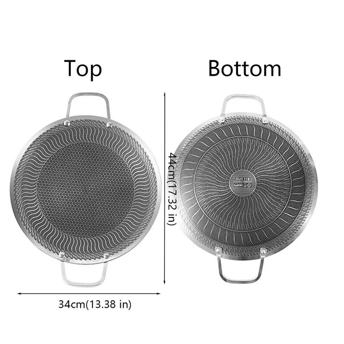 Honeycomb Non-Stick Grill Skewer Plate, 316 Stainless Steel, Portable Barbecue Grill with Handle, Universal V255-AMZ-SS316-BBQPAN
