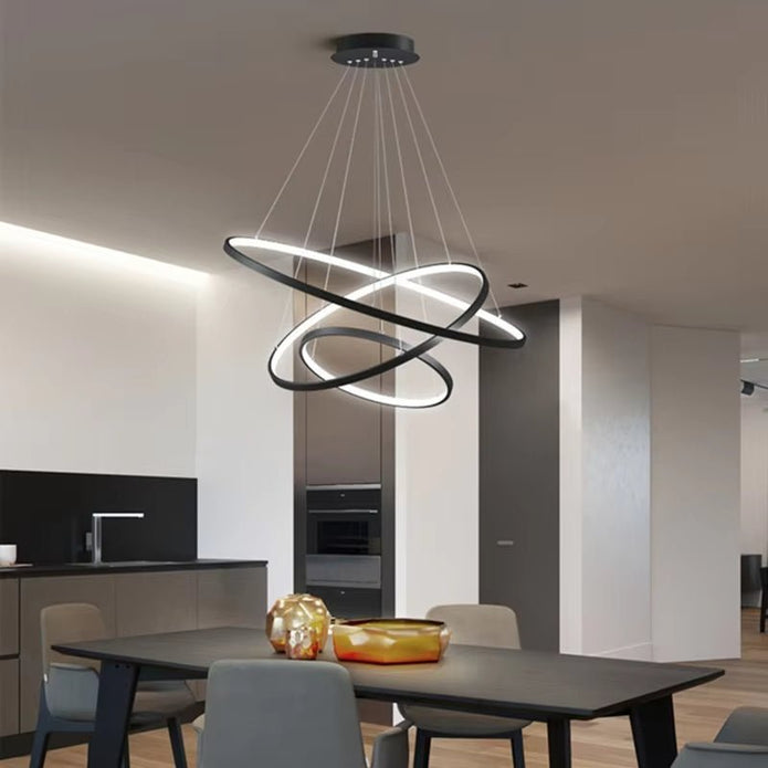 BAMDECOR 18801 Modern LED Chandelier, Dimmable Pendant Light with Remote Control Rings Round Ceiling Lighting V255-BAM-18801/3-BLACK