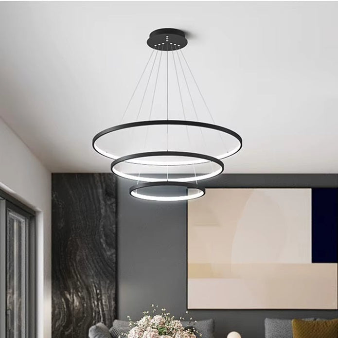 BAMDECOR 18801 Modern LED Chandelier, Dimmable Pendant Light with Remote Control Rings Round Ceiling Lighting V255-BAM-18801/3-BLACK
