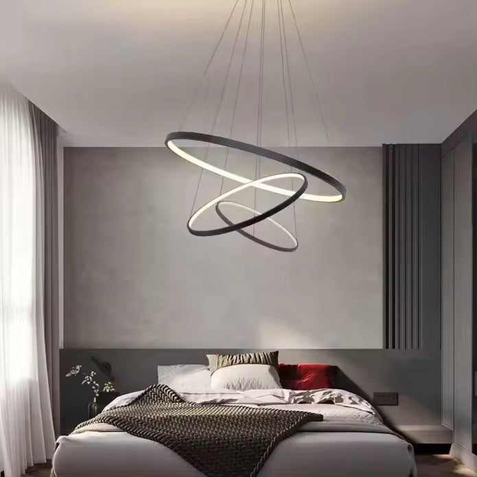 BAMDECOR 18801 Modern LED Chandelier, Dimmable Pendant Light with Remote Control Rings Round Ceiling Lighting V255-BAM-18801/3-BLACK
