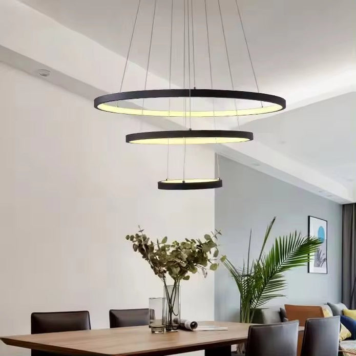 BAMDECOR 18801 Modern LED Chandelier, Dimmable Pendant Light with Remote Control Rings Round Ceiling Lighting V255-BAM-18801/3-BLACK