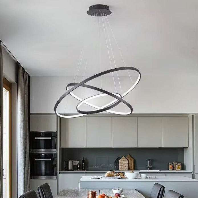 BAMDECOR 18801 Modern LED Chandelier, Dimmable Pendant Light with Remote Control Rings Round Ceiling Lighting V255-BAM-18801/3-BLACK