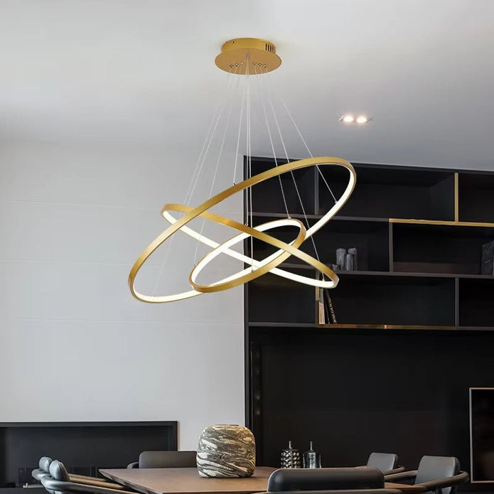 BAMDECOR 18801 Modern LED Chandelier, Dimmable Pendant Light with Remote Control Rings Round Ceiling Lighting V255-BAM-18801/3-GOLD