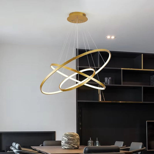 BAMDECOR 18801 Modern LED Chandelier, Dimmable Pendant Light with Remote Control Rings Round Ceiling Lighting V255-BAM-18801/3-GOLD