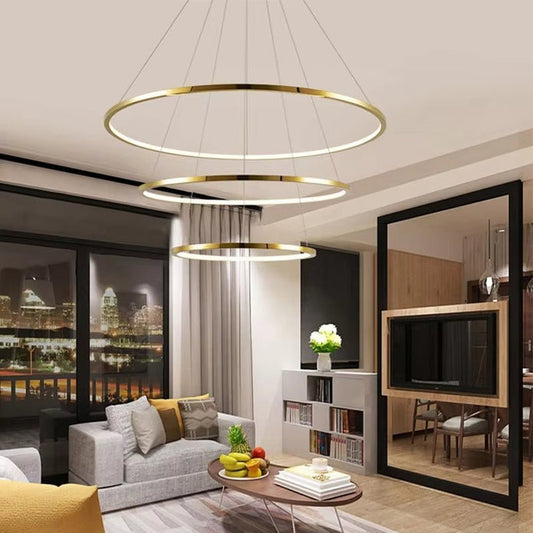 BAMDECOR 18801 Modern LED Chandelier, Dimmable Pendant Light with Remote Control Rings Round Ceiling Lighting V255-BAM-18801/3-GOLD