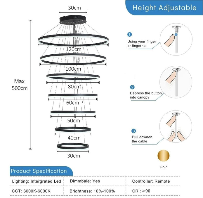 BAMDECOR A18815 Nordic Home Decor Dining Room Pendant lamp lights Ceiling Lamp Hanging Light Chandelier Lamps V255-BAM-18815/7-BLK
