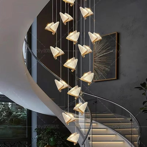 BAMDECOR LED Modern Bedroom Bedside Creative Butterfly Hanging Chandelier Light Fixtures for Stairs Nordic V255-BAM-A005-12HL