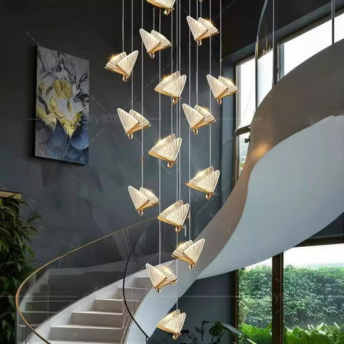 BAMDECOR LED Modern Bedroom Bedside Creative Butterfly Hanging Chandelier Light Fixtures for Stairs Nordic V255-BAM-A005-12HL